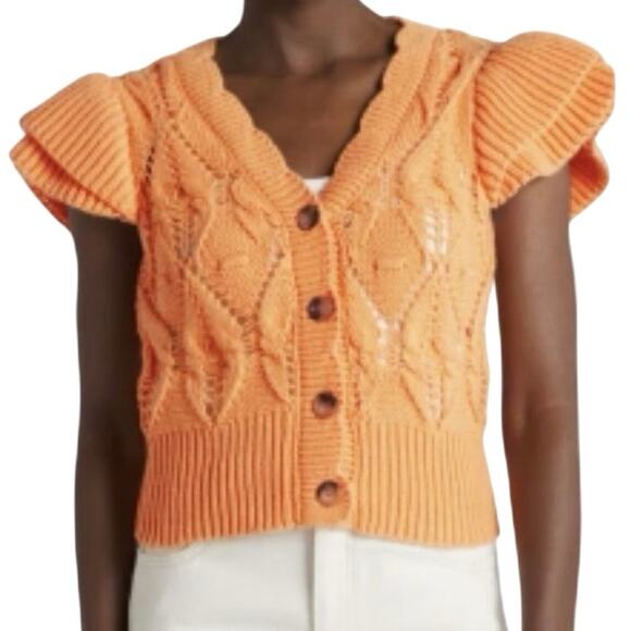 VIGOSS Flutter Short Sleeve
Cardigan in Mango, Size Medium New with Tag MSRP $88 - Picture 1 of 8